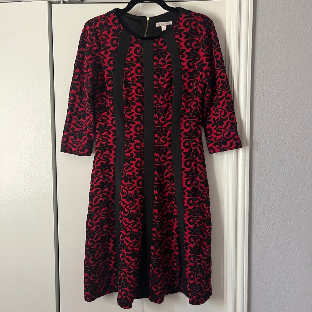Red Black Floral Dress Size 10 Sheath Career‎ Cocktail Party Elegant
